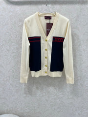 New V-neck contrasting knitted cardigan