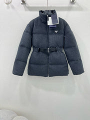 waist cinching, woolen woolen down jacket