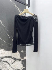 3D floral lace round neck base shirt