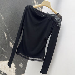 3D floral lace round neck base shirt