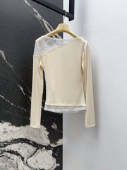 3D floral lace round neck base shirt