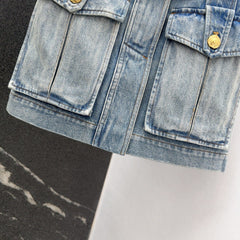 Retro washed blue denim short skirt