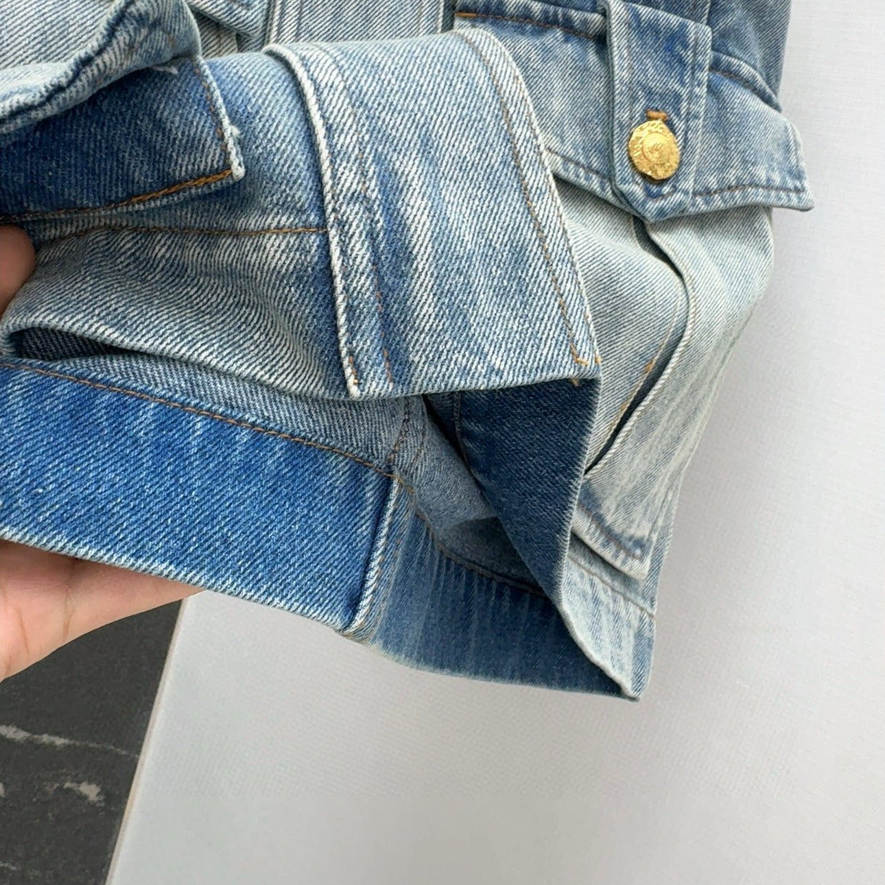 Retro washed blue denim short skirt