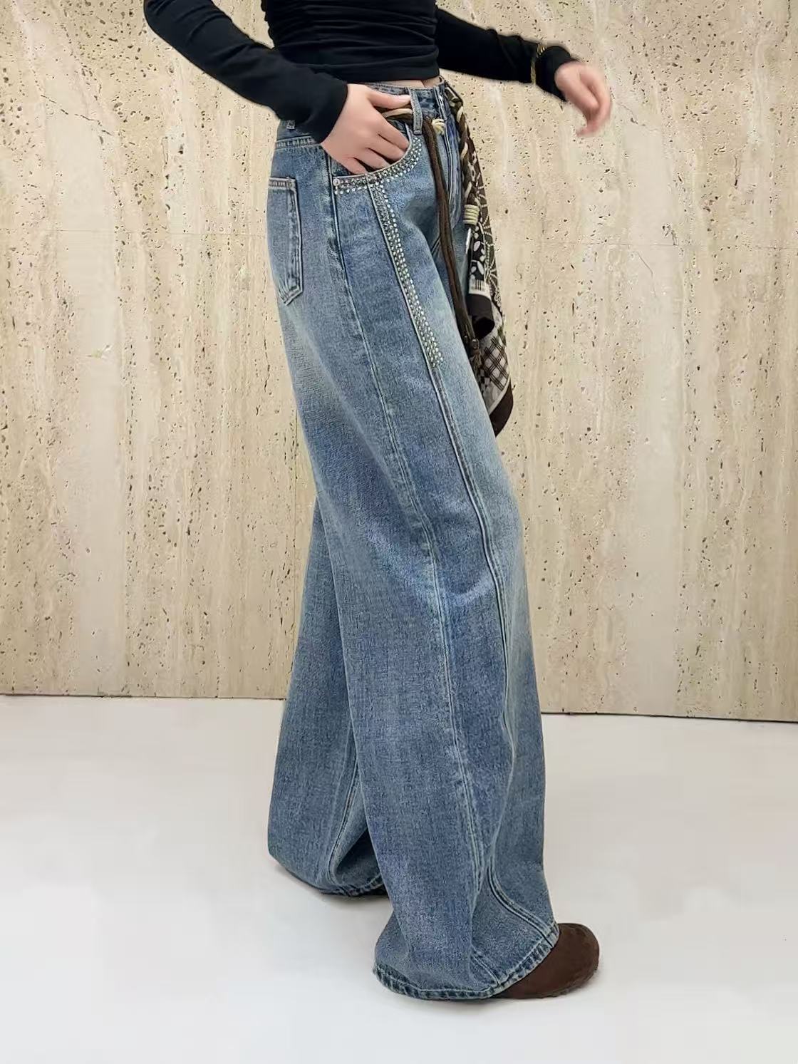 Hot stamping wide leg jeans
