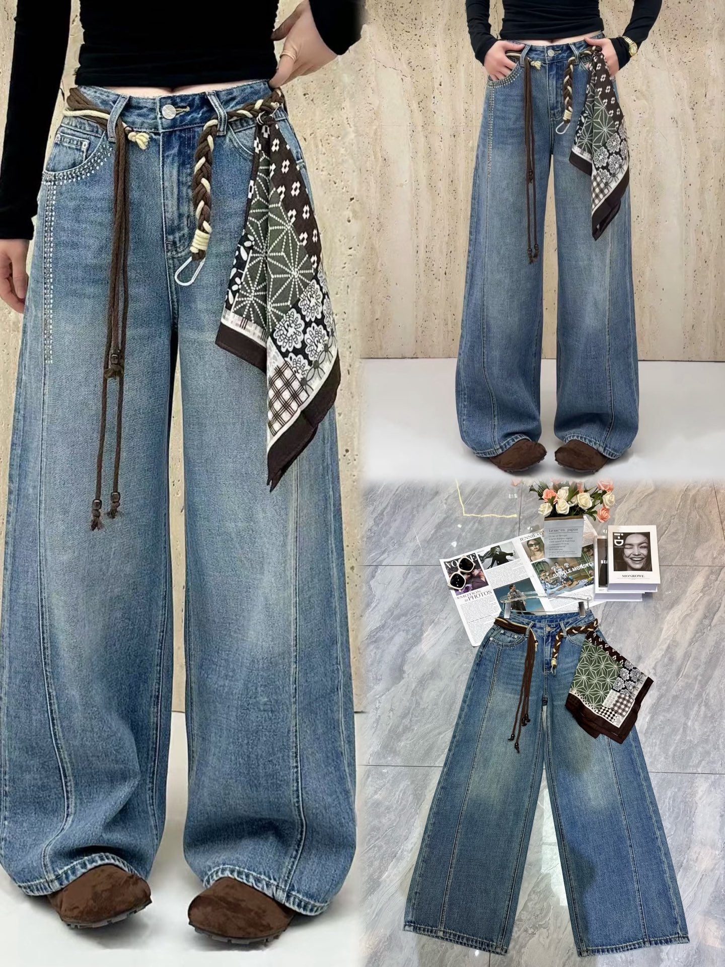 Hot stamping wide leg jeans