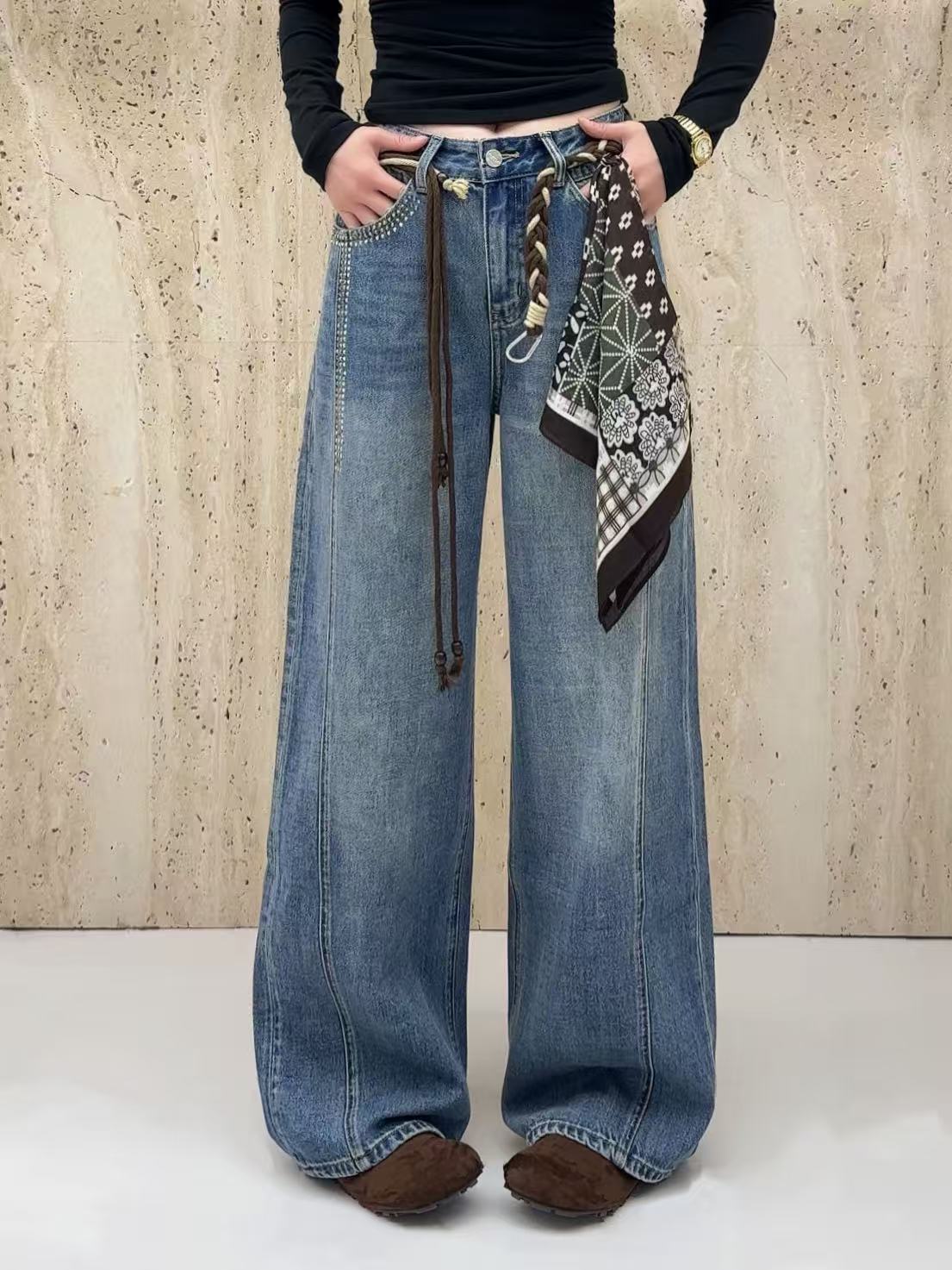 Hot stamping wide leg jeans