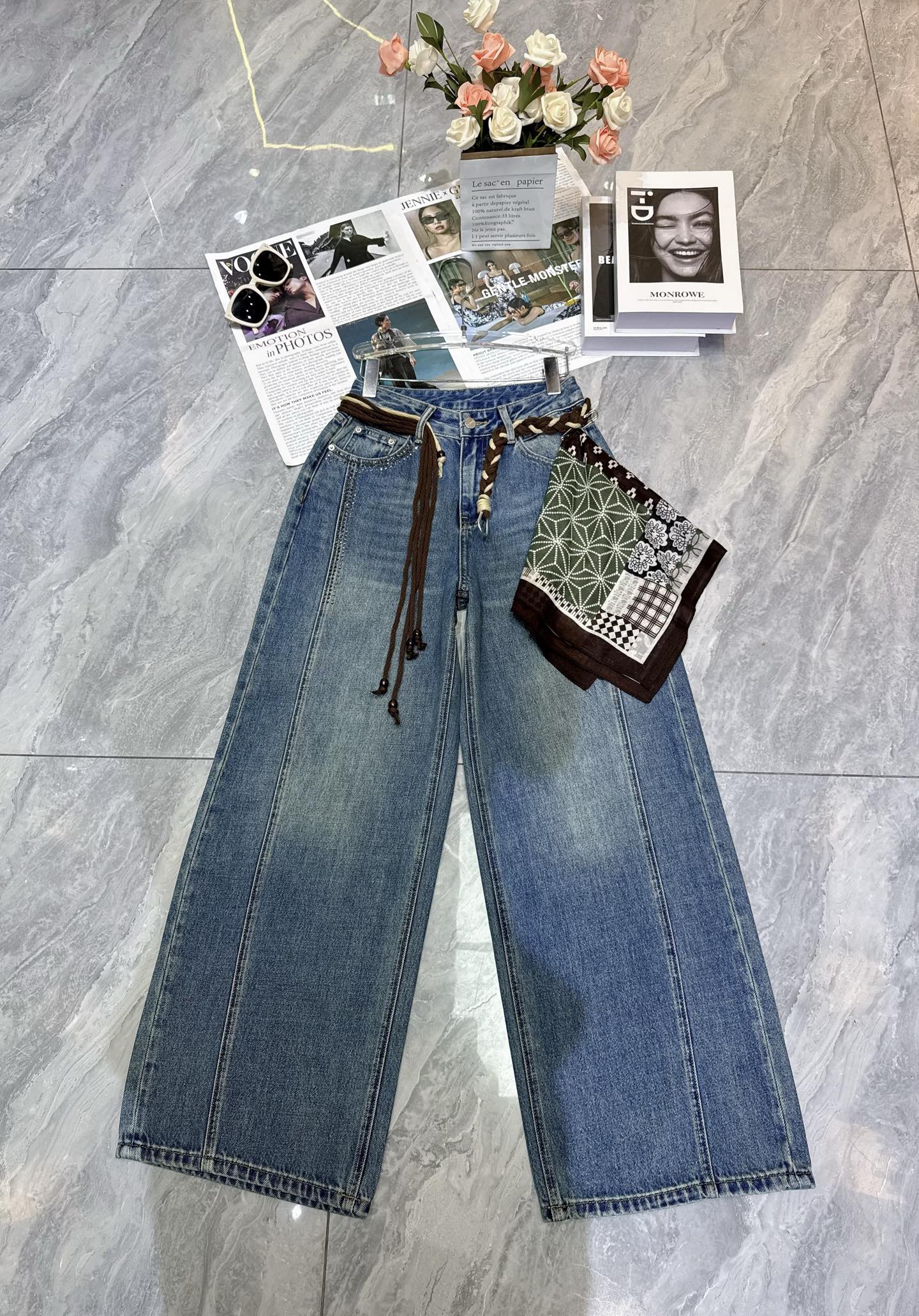 Hot stamping wide leg jeans