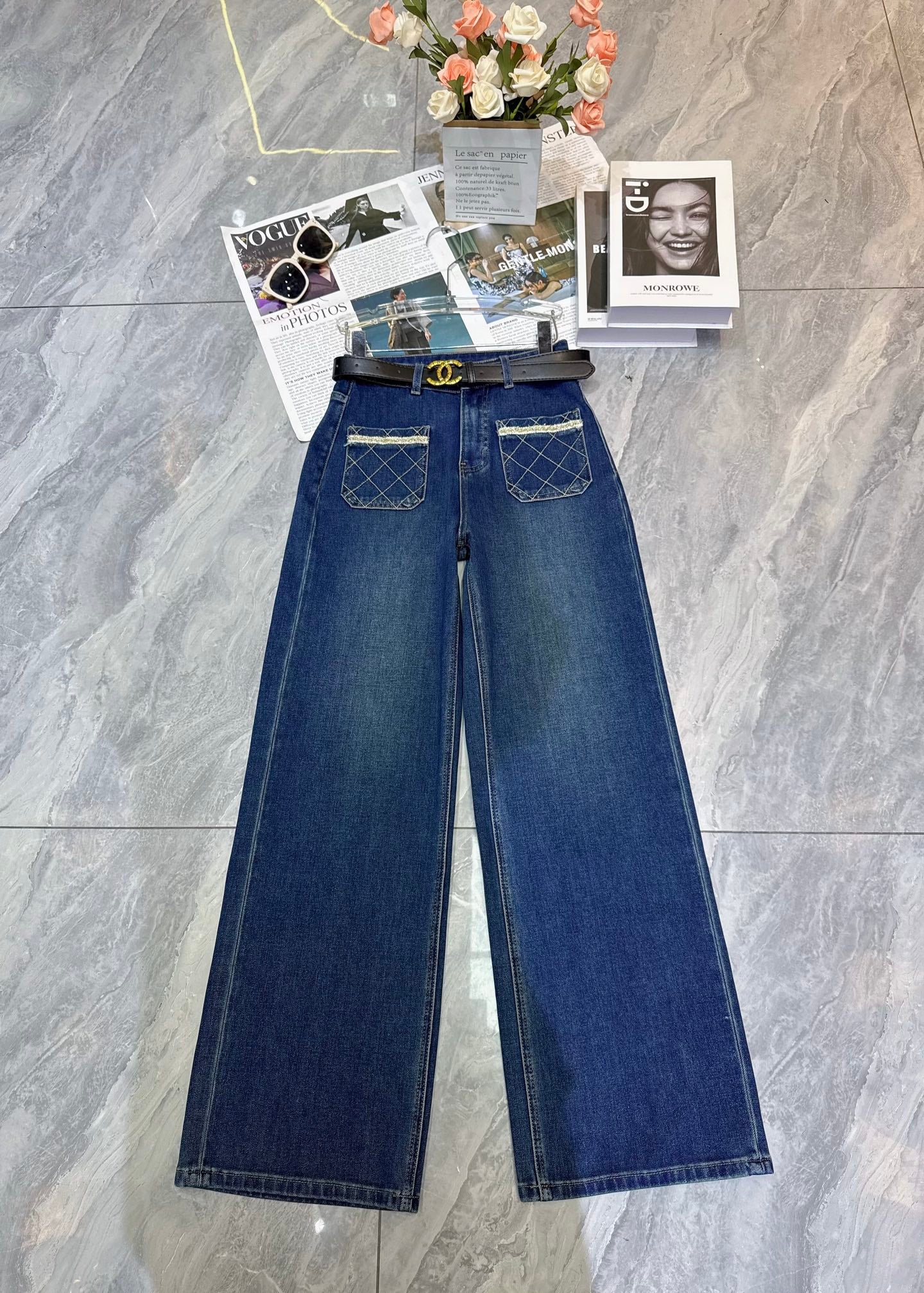 Waist bag design curved knife jeans