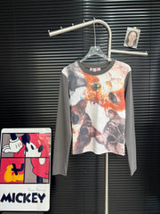 Vintage cat blend printed cotton base long sleeved shirt