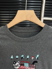 Embroidered cat lace design with cotton base and long sleeves