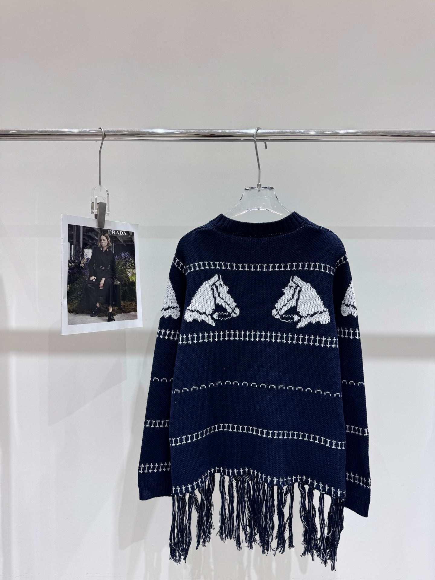 Medium to long tied tassel knit jacket