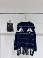 Medium to long tied tassel knit jacket
