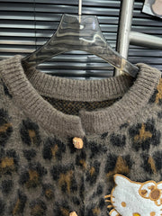 Handmade patchwork tie with ruffle edge knitted cardigan