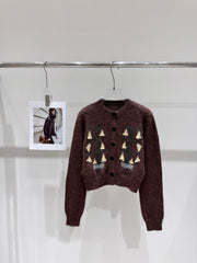 Linglan Jacquard Knitted Round Neck Cardigan