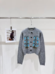 Linglan Jacquard Knitted Round Neck Cardigan