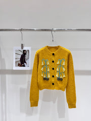 Linglan Jacquard Knitted Round Neck Cardigan