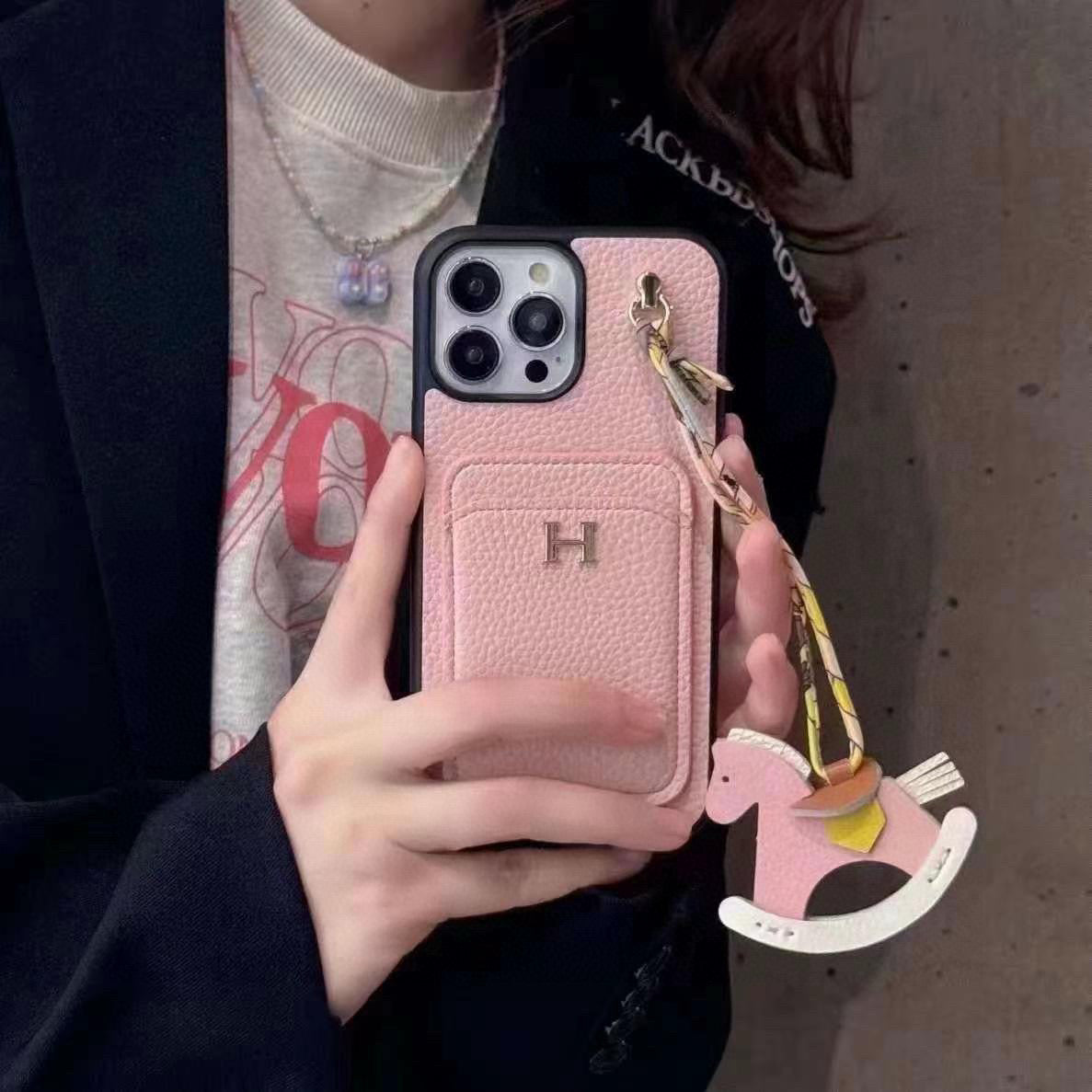 Litchi pattern card insertion phone case card bag ➕ Swinging Horse Rope Phone Case