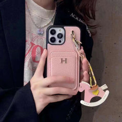 Litchi pattern card insertion phone case card bag ➕ Swinging Horse Rope Phone Case