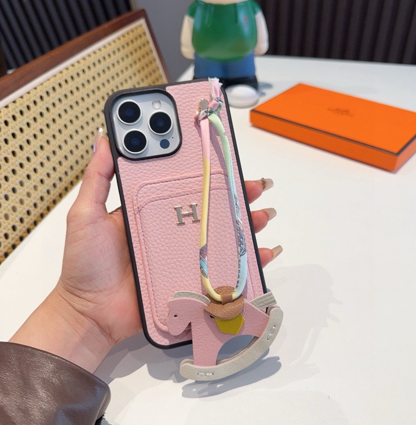 Litchi pattern card insertion phone case card bag ➕ Swinging Horse Rope Phone Case