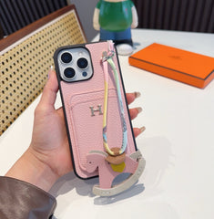 Litchi pattern card insertion phone case card bag ➕ Swinging Horse Rope Phone Case