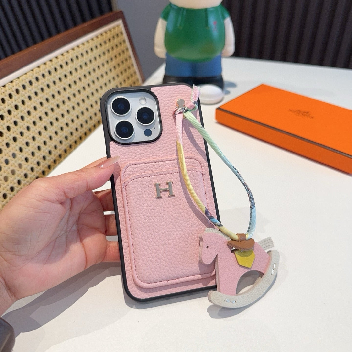 Litchi pattern card insertion phone case card bag ➕ Swinging Horse Rope Phone Case