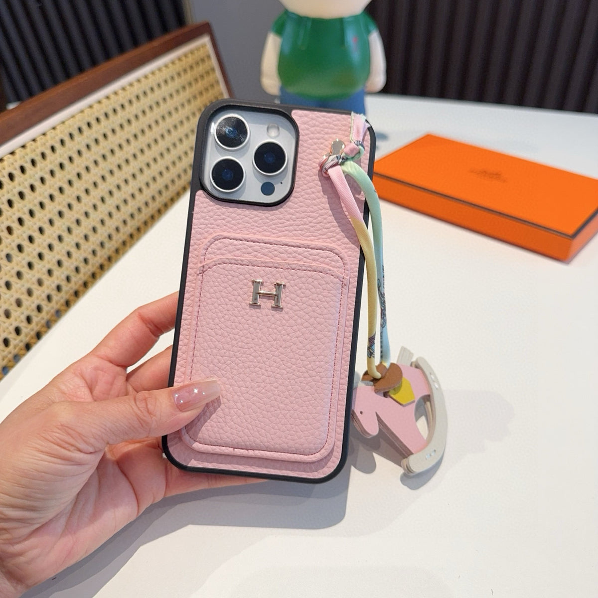 Litchi pattern card insertion phone case card bag ➕ Swinging Horse Rope Phone Case