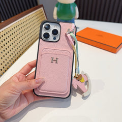 Litchi pattern card insertion phone case card bag ➕ Swinging Horse Rope Phone Case
