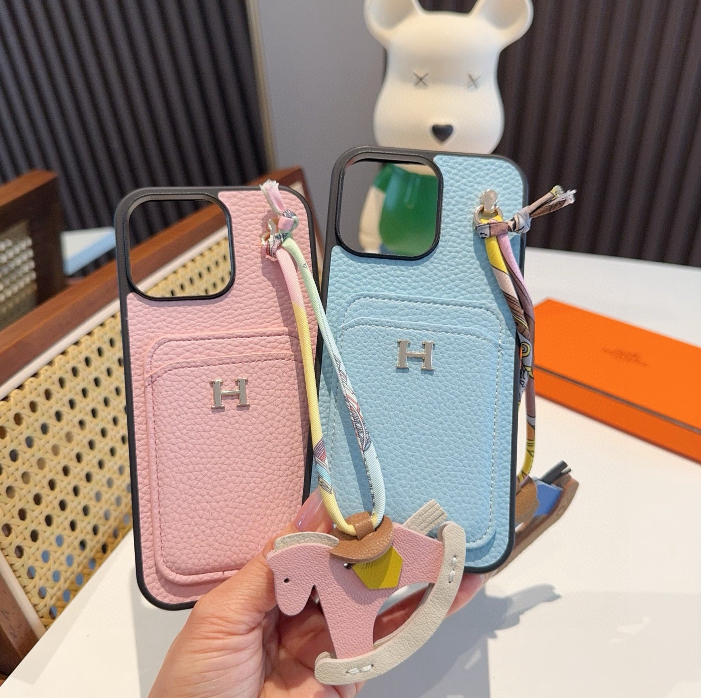 Litchi pattern card insertion phone case card bag ➕ Swinging Horse Rope Phone Case