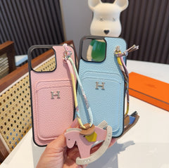 Litchi pattern card insertion phone case card bag ➕ Swinging Horse Rope Phone Case