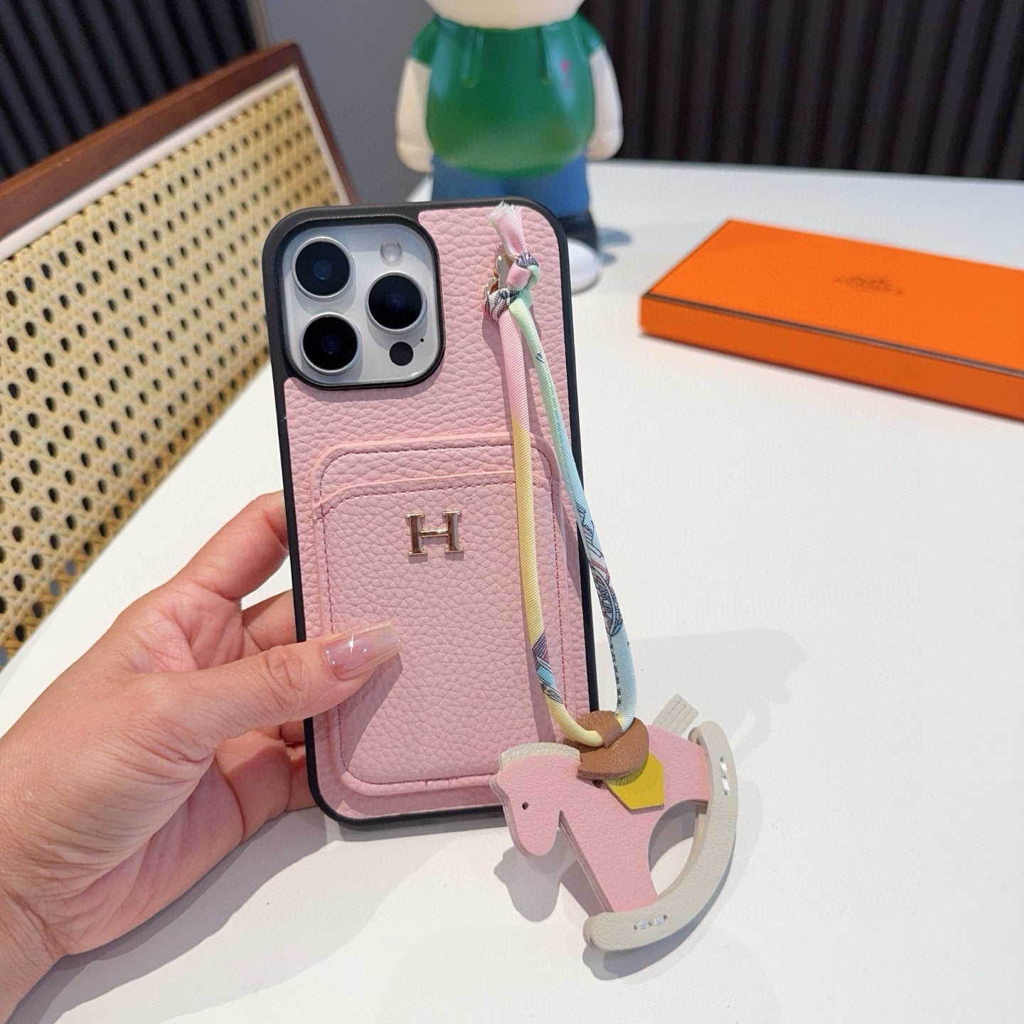 Litchi pattern card insertion phone case card bag ➕ Swinging Horse Rope Phone Case