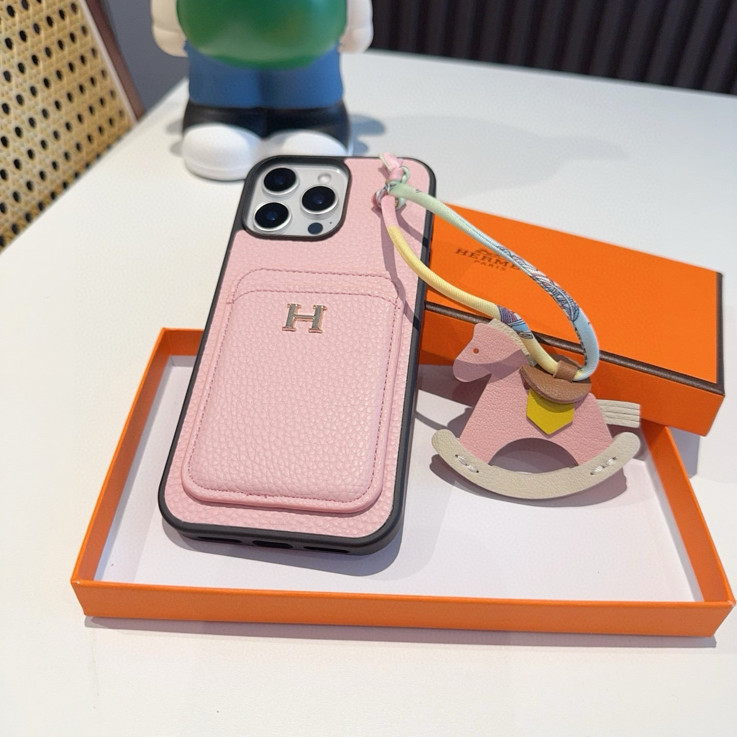 Litchi pattern card insertion phone case card bag ➕ Swinging Horse Rope Phone Case