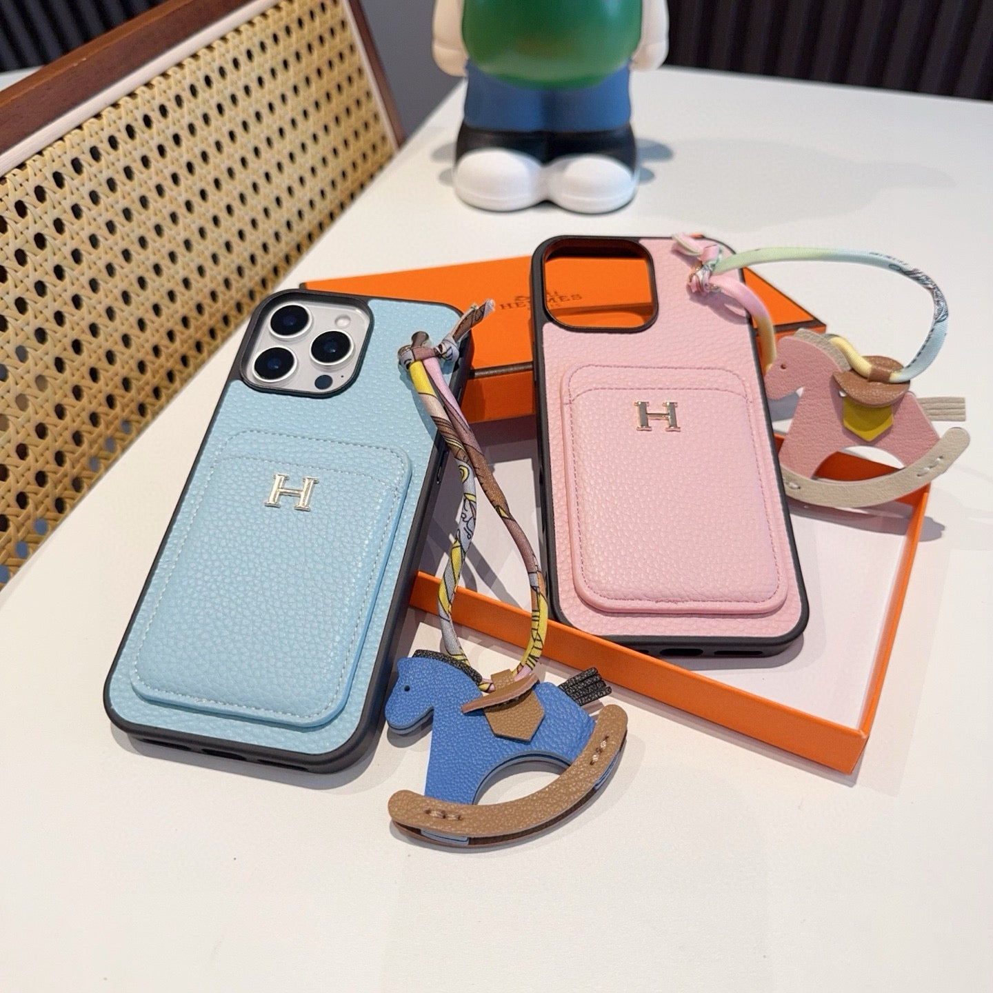 Litchi pattern card insertion phone case card bag ➕ Swinging Horse Rope Phone Case
