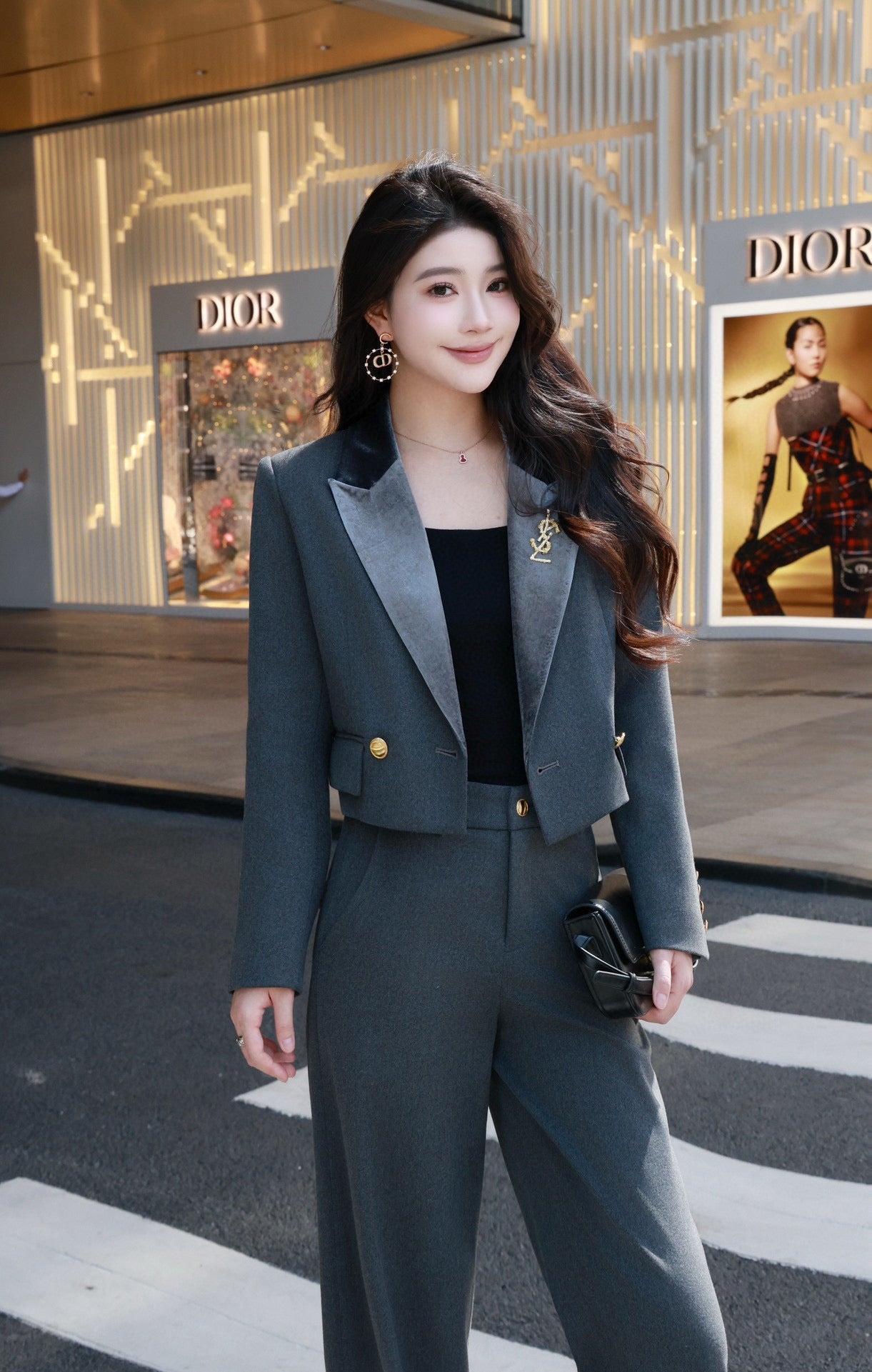 2025 winter new short suit jacket+wide leg pants