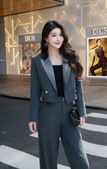 2025 winter new short suit jacket+wide leg pants