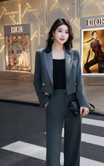 2025 winter new short suit jacket+wide leg pants
