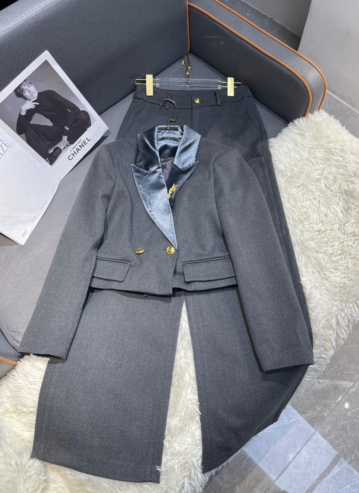 2025 winter new short suit jacket+wide leg pants