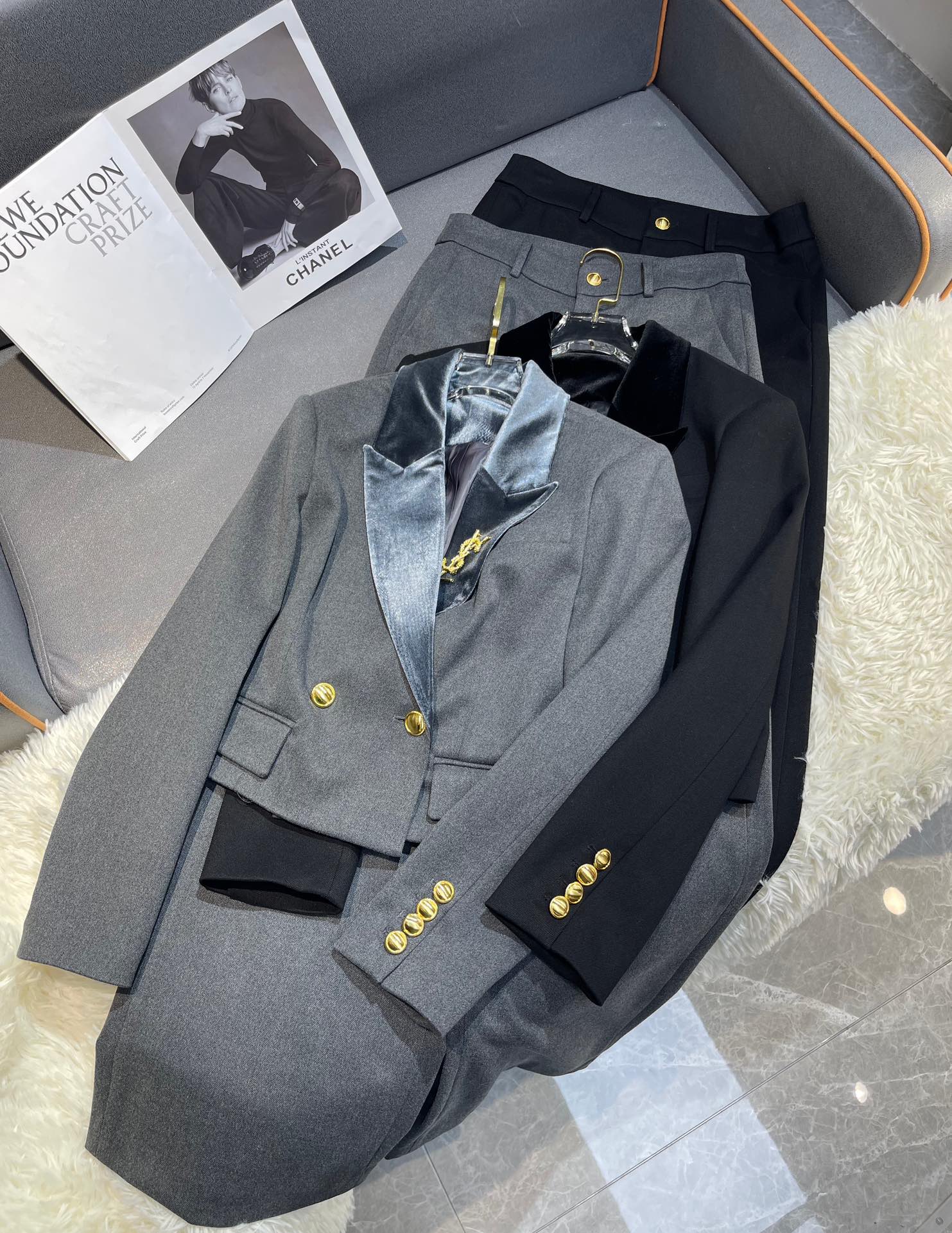 2025 winter new short suit jacket+wide leg pants