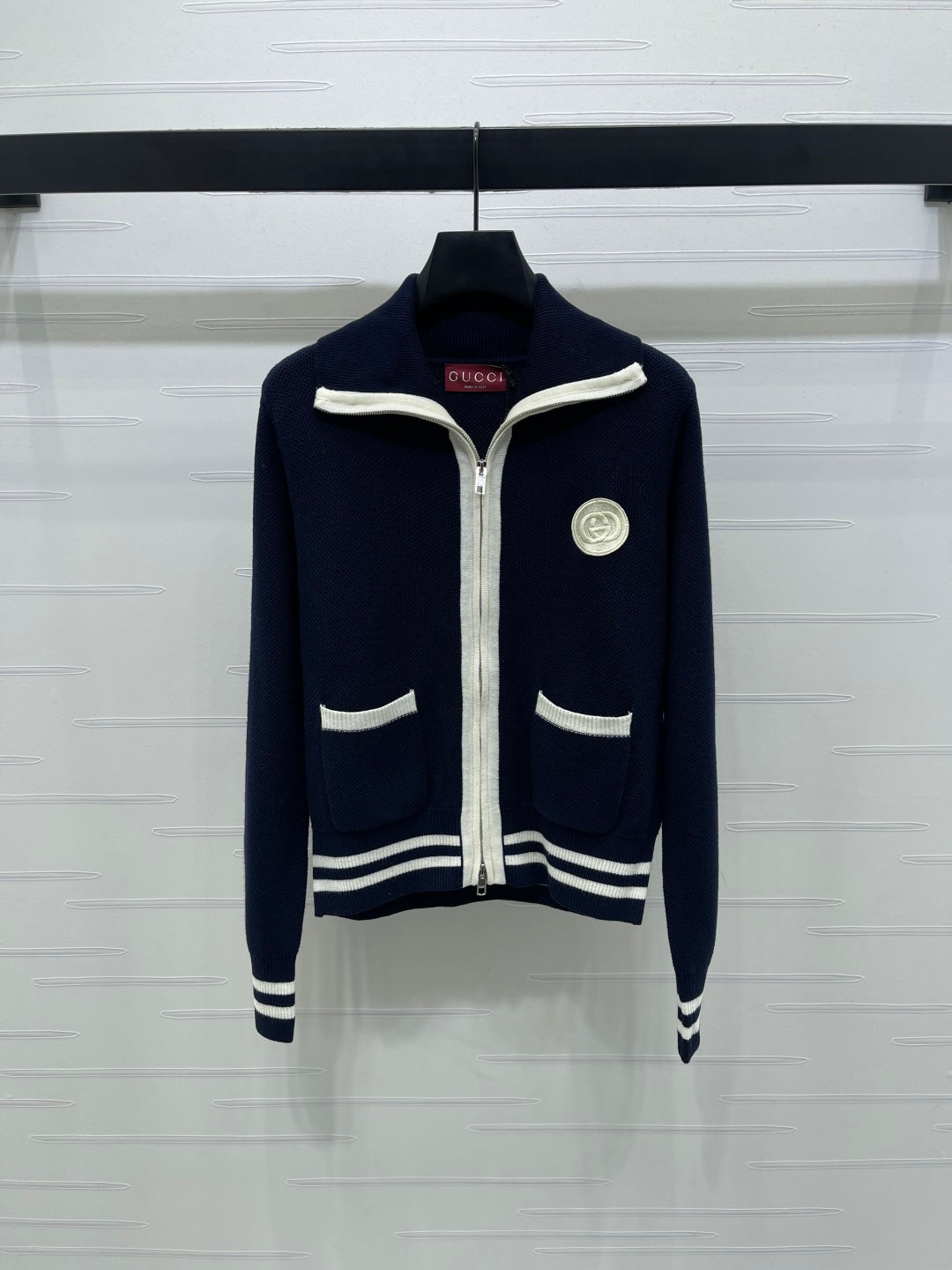 Flip collar double zipper knitted cardigan