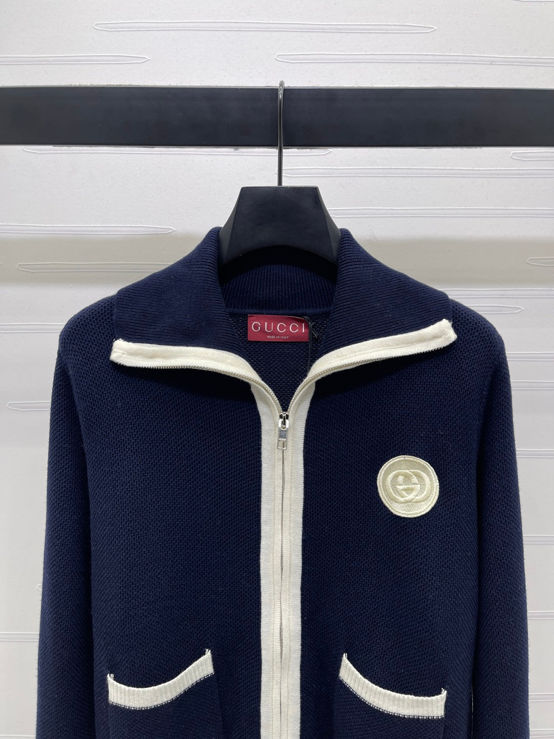 Flip collar double zipper knitted cardigan