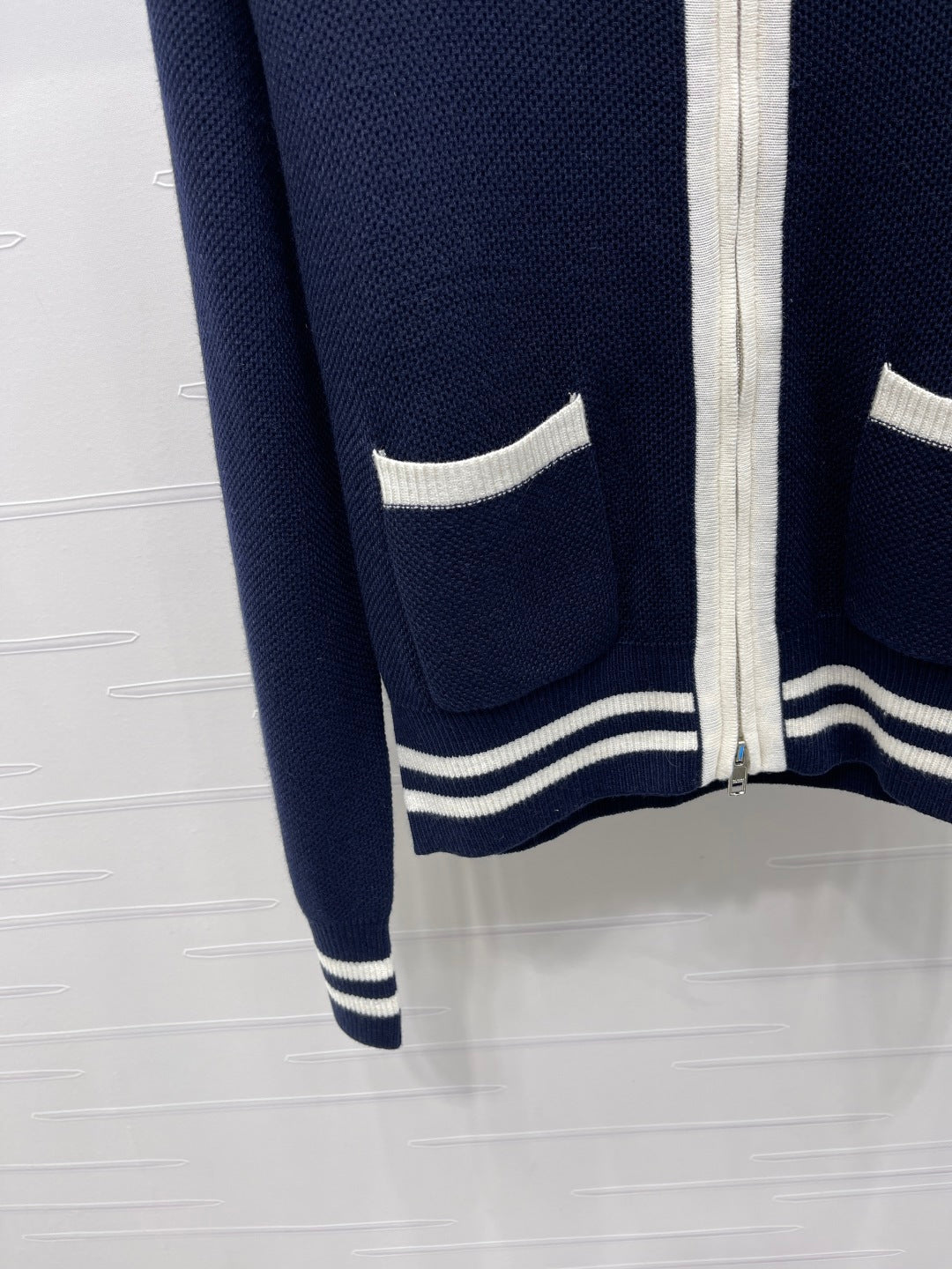 Flip collar double zipper knitted cardigan