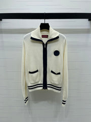Flip collar double zipper knitted cardigan