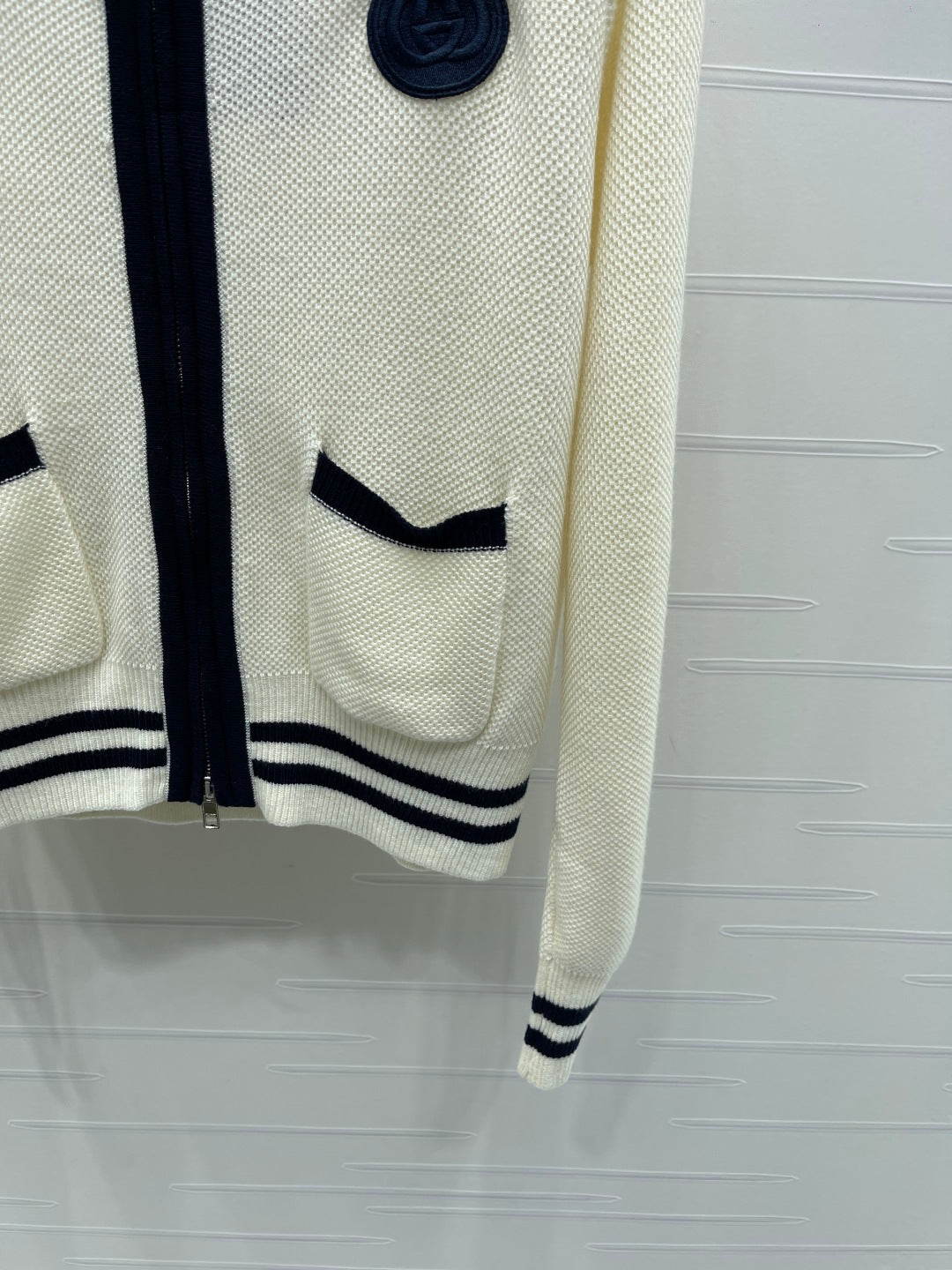 Flip collar double zipper knitted cardigan