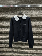 Autumn and winter new collar heavy industry socialite style cardigan