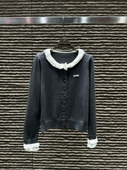 Autumn and Winter New Lace Collar Crafted Knitted Long Sleeve