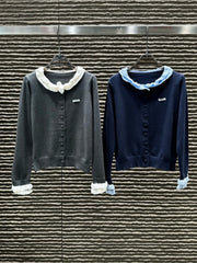 Autumn and Winter New Lace Collar Crafted Knitted Long Sleeve