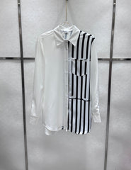 Satin patchwork printed logo shirt