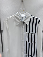 Satin patchwork printed logo shirt