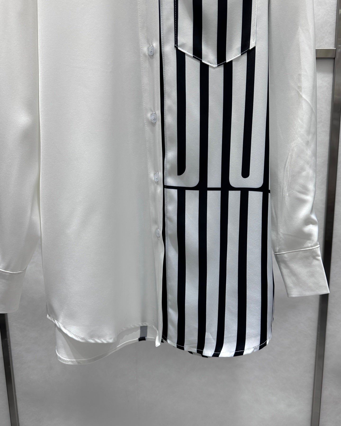 Satin patchwork printed logo shirt