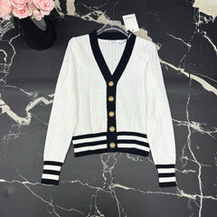 V-neck dark patterned logo cardigan