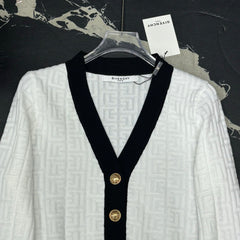 V-neck dark patterned logo cardigan